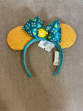 Disney Yellow Sequin & Teal Patterned Bow Minnie Ear Headband
